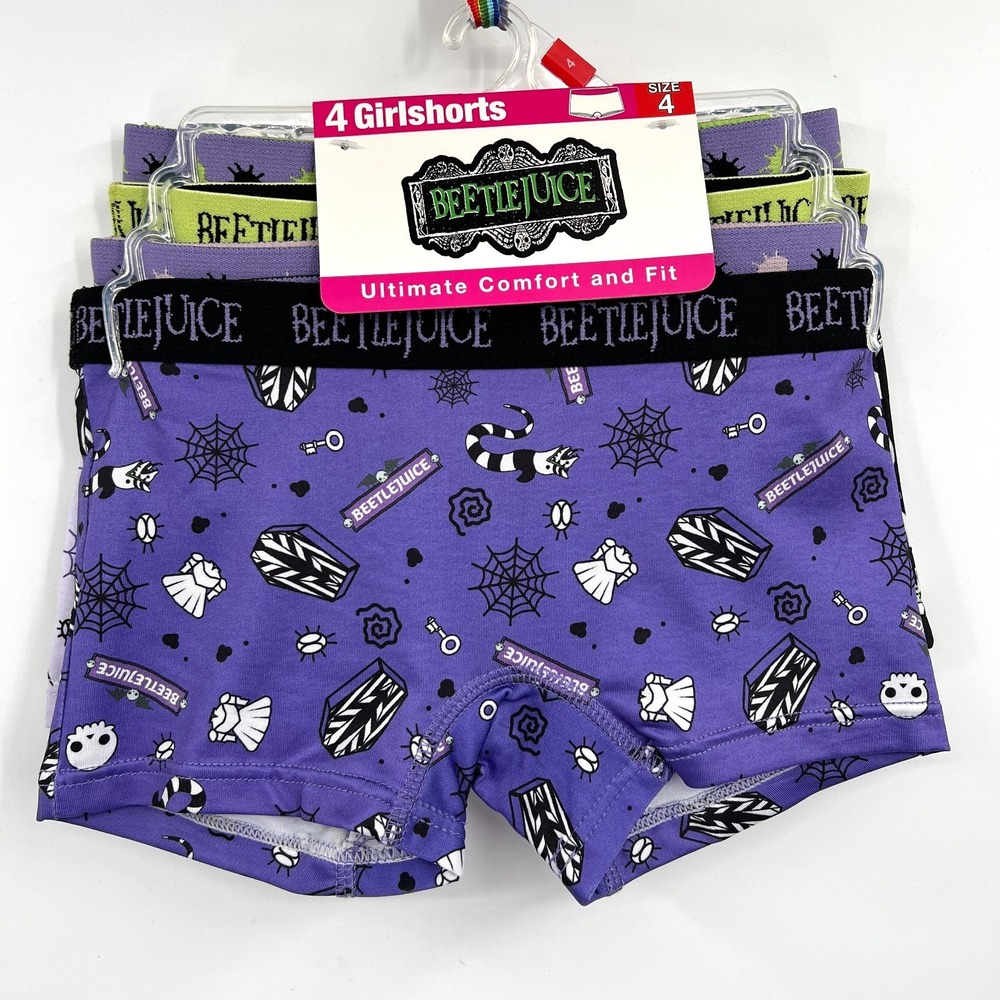Beetlejuice 4pk girlshort handcraft athletic underwear purple boy short undies 4